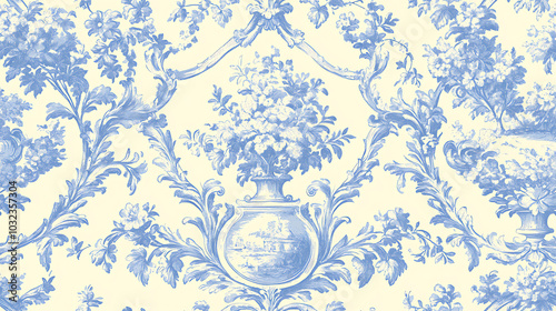 Wallpaper Mural Vintage inspired blue and white floral pattern with intricate details Torontodigital.ca