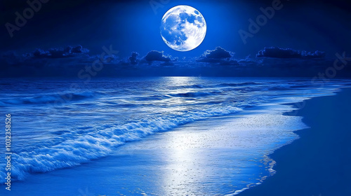 Wallpaper Mural serene beach scene at twilight with gentle waves and bright moon Torontodigital.ca