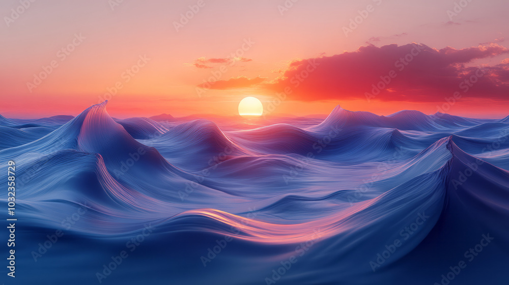 A surreal horizon where the sun sets into fluid waves, blending seamlessly into pastel shades of the landscape, A surreal horizon where the sun sets into fluid waves, blending seamlessly into pastel shades of the landscape,