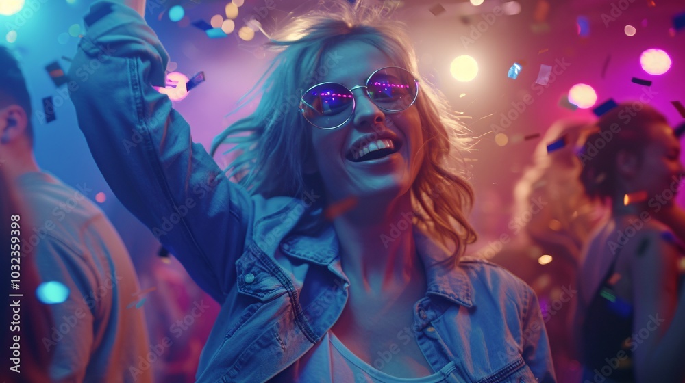 A vibrant club scene with happy people dancing to the music. A vibrant club scene with happy people dancing to the music.