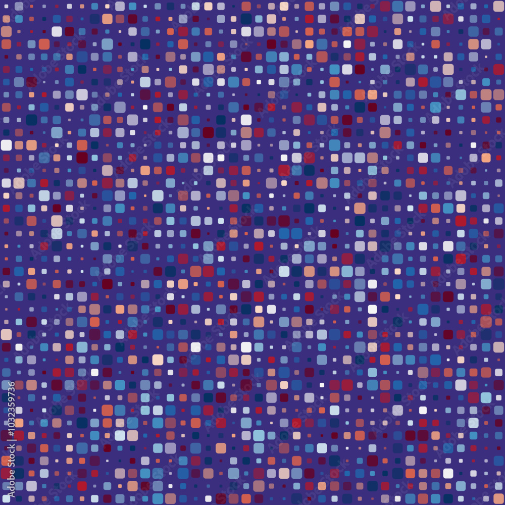 Fototapeta premium Seamless background pattern. Rounded squares in multiple colors. Vibrant shades of purple and blue. Amazing vector illustration.
