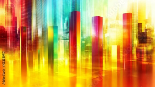 Colorful Abstract Urban Landscape with Vertical Lines