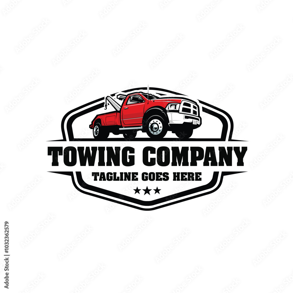 Towing company emblem logo vector isolated. Ready made template set logo for towing and wrecker industry Towing company emblem logo vector isolated. Ready made template set logo for towing and wrecker industry