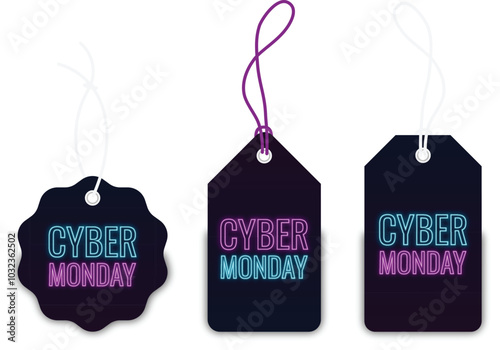 Cyber monday sale tag set,labels with cord.