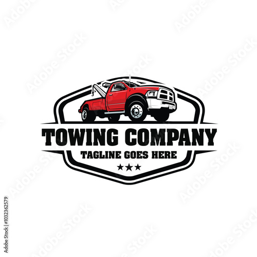 Towing company emblem logo vector isolated. Ready made template set logo for towing and wrecker industry