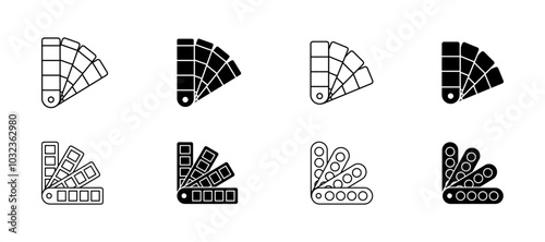 Palette colours icons. Swatch choice color paint icons set. Guide book, pantone vector icon set