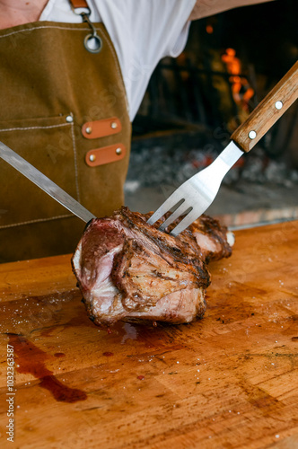 roast leg of lamb, on the grill photo