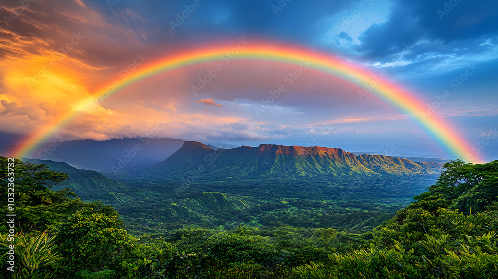 A Stunning Cinematic Landscape Depicting a Vibrant Rainbow Falling Gracefully Over a Majestic Mountain in a Hyperrealistic Style A Stunning Cinematic Landscape Depicting a Vibrant Rainbow Falling Gracefully Over a Majestic Mountain in a Hyperrealistic Style