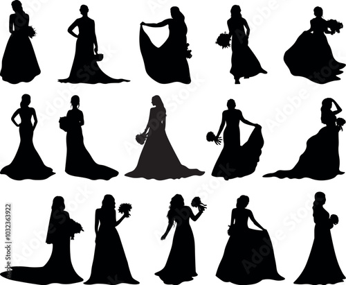 Bridal silhouettes vector illustration set