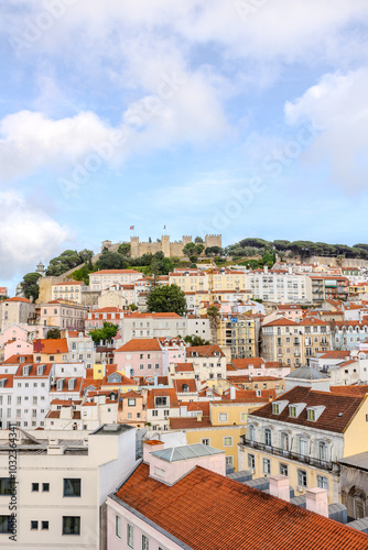 Sunny day with São Jorge Castle in Lisbon, on the background