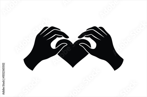 Love icon between two hand silhouette black vector art illustration.