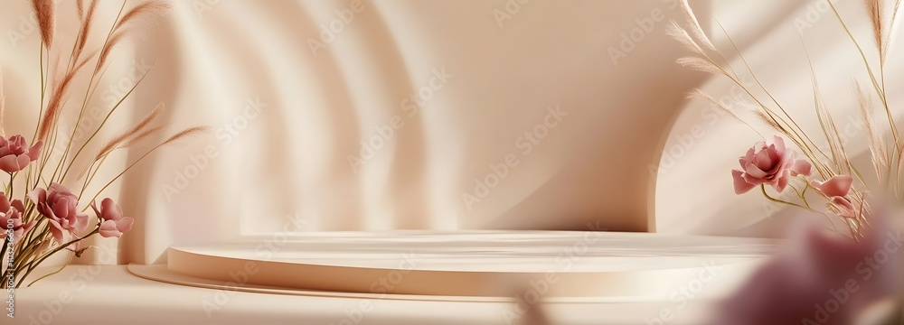 27. A soft pastel backdrop with gentle curves, ready for showcasing a product