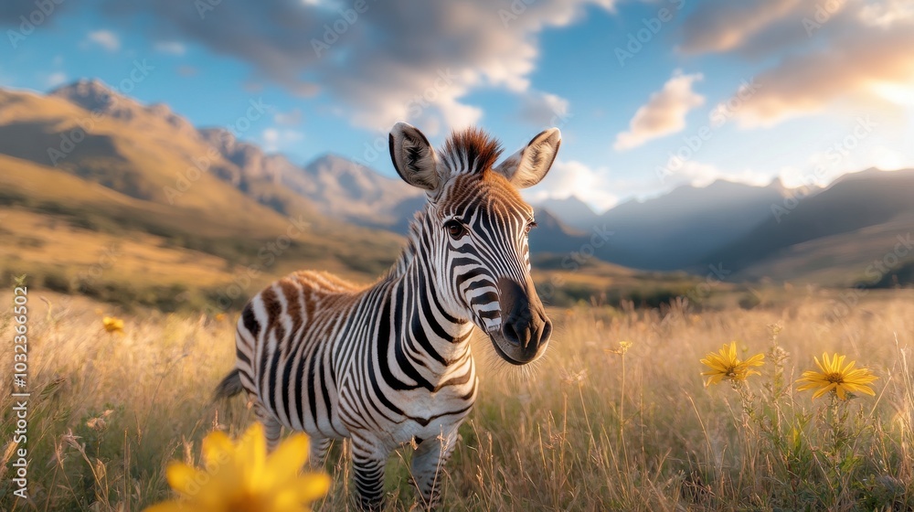 Obraz premium Close-Up of a Zebra in a Floral Landscape