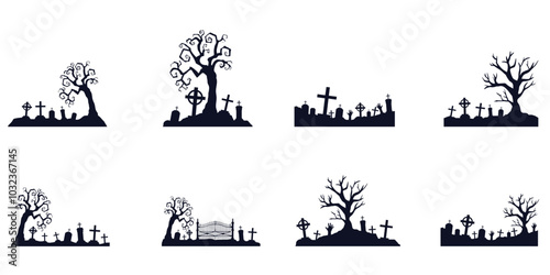 Halloween Graves Silhouette Background SET