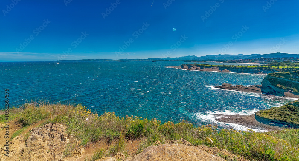 Fototapeta premium view from the sea, El Faro de Cabo Mayor, Santander, September 2024, Cantabria, Spain, Europe,