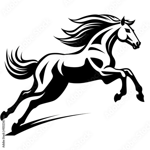 Silhouette of a horse leaping with its mane flowing.
