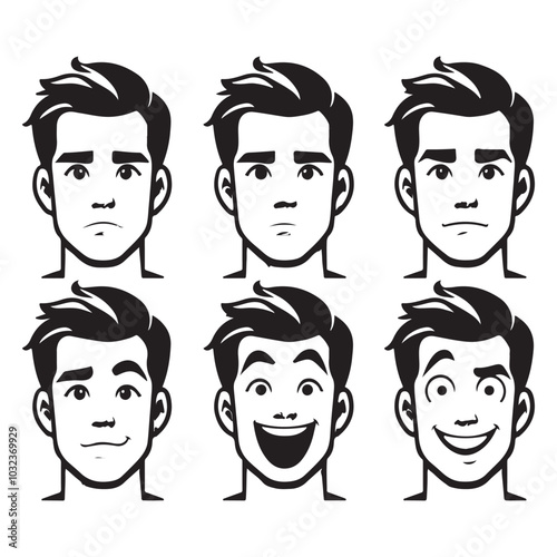 Male person face and upper body in front view. Flat design vector character illustration