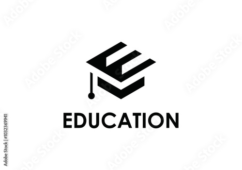 graduation cap and letter E logo. education symbol design template