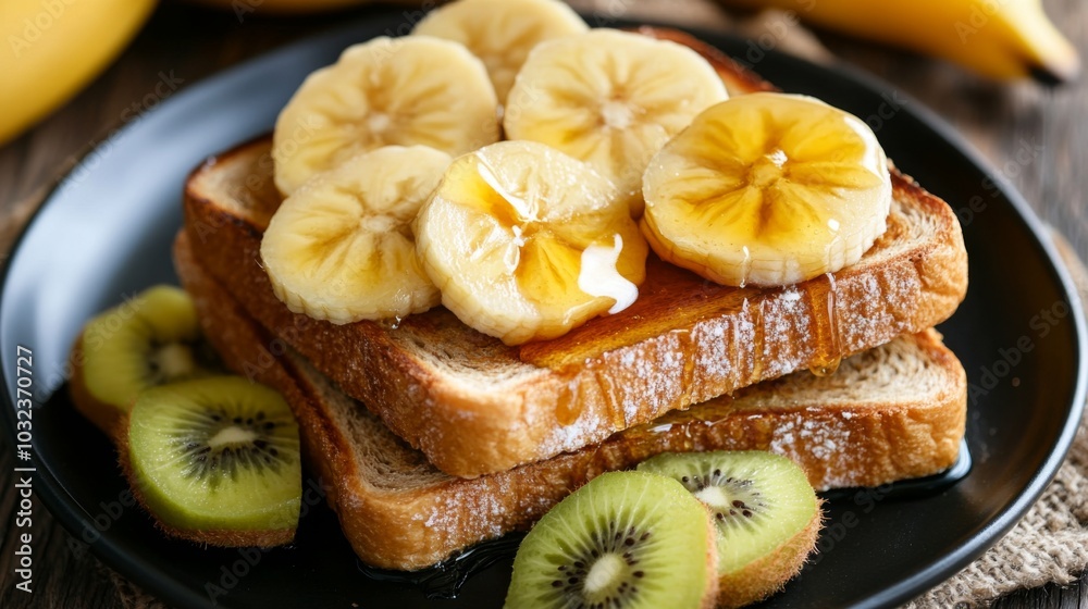Delicious Toast with Bananas and Kiwi Slices Delicious Toast with Bananas and Kiwi Slices