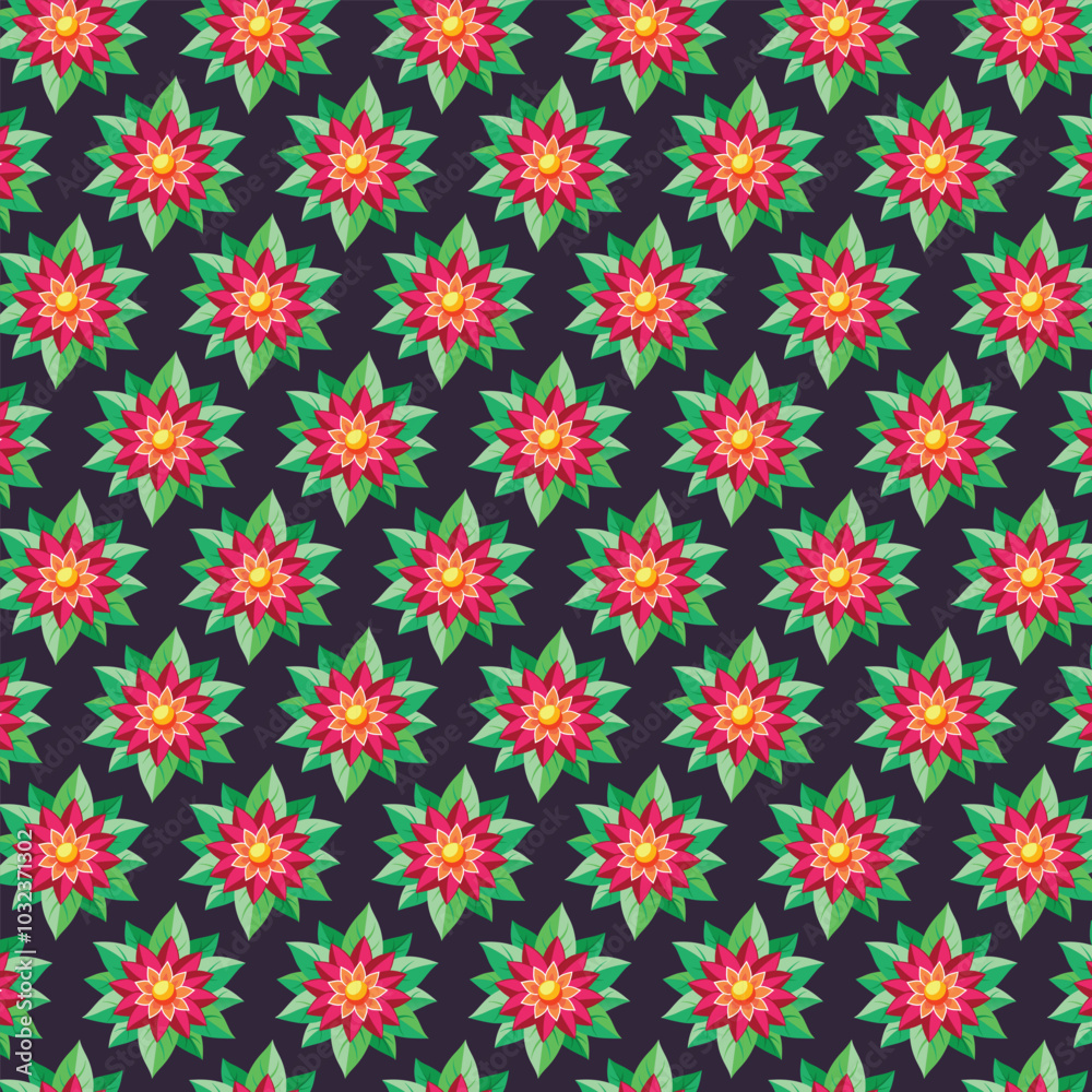 Illustration of a seamless pattern of flowers and leaves on a background Illustration of a seamless pattern of flowers and leaves on a background