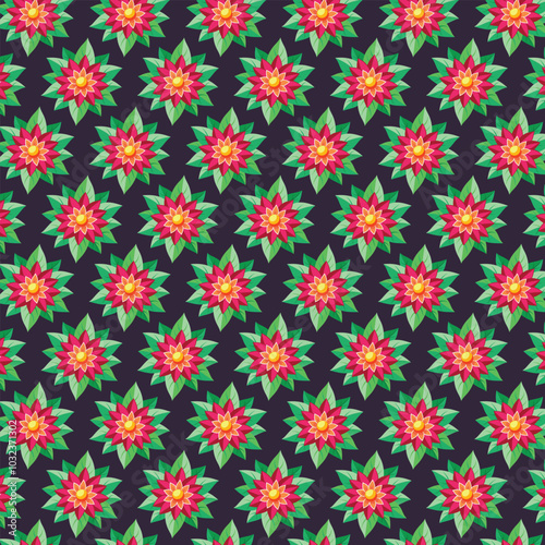 Illustration of a seamless pattern of flowers and leaves on a background