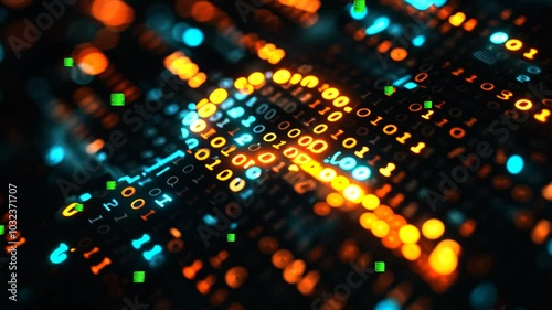 Wallpaper Mural 6 seconds of computer AI generated online virtual key emitting binary code in green cubes flying out in a stream HD video 1920 1080, streaming communications security concept Torontodigital.ca