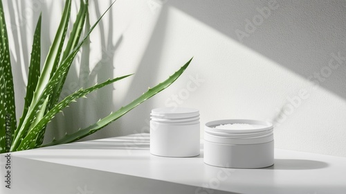 Aloe Vera Plant with Skincare Cream in Natural Light