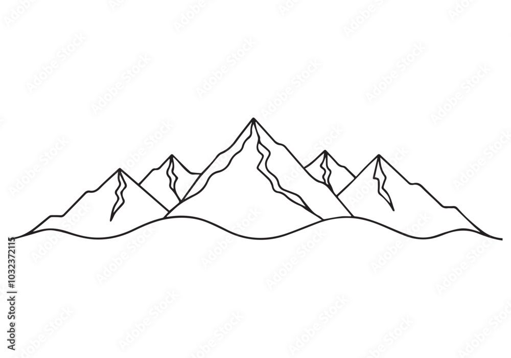 Continuous Line Art of a Mountain Range – Minimalist Nature Vector