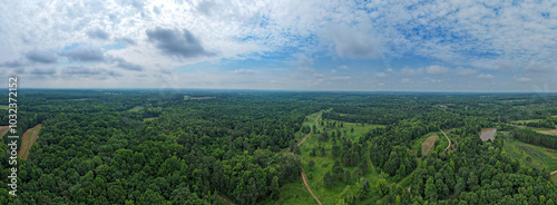 Aerial panoramic in rural South Carolina