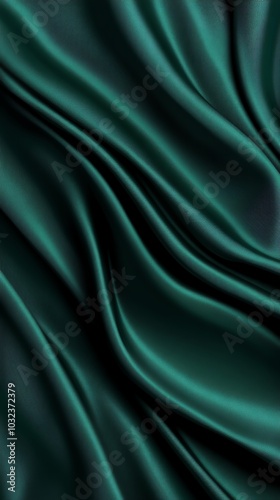 Emerald green satin fabric with smooth, flowing curves, creating a luxurious and elegant backdrop