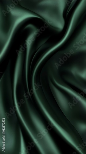 Emerald green satin fabric with smooth, flowing curves, creating a luxurious and elegant backdrop