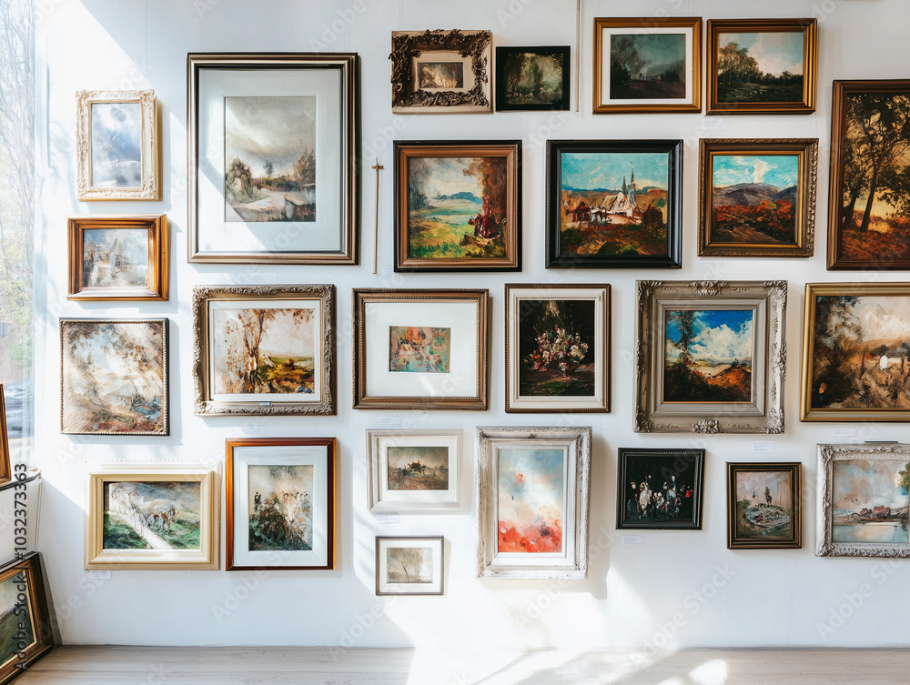 Fototapeta premium modern art gallery wall with various framed artworks