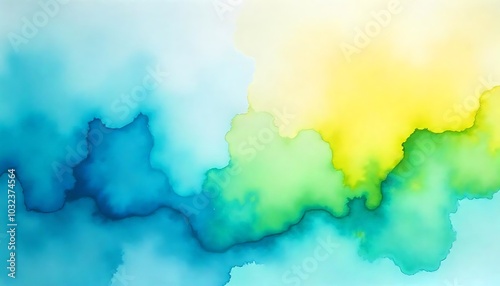 Abstract watercolor painting with blended colors of blue, yellow, and green created with generative Ai