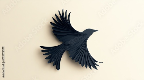 Silhouette of a bird in flight, with minimalist paper cut layers, simple yet elegant design for freedom or wildlifethemed projects photo