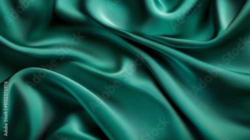 Green satin fabric with smooth texture, perfect for elegant decoration