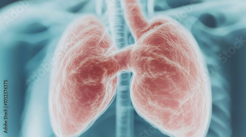 image depicts detailed anatomical view of human lungs, showcasing their structure and texture in vibrant, semi transparent style. This representation highlights importance of lung health and respirat photo