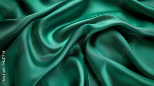 Green satin fabric with smooth texture, perfect for elegant decoration