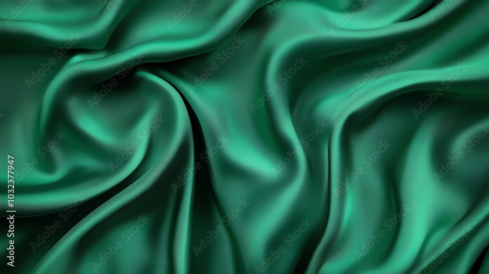Green satin fabric with smooth texture, perfect for elegant decoration