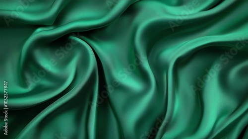 Green satin fabric with smooth texture, perfect for elegant decoration