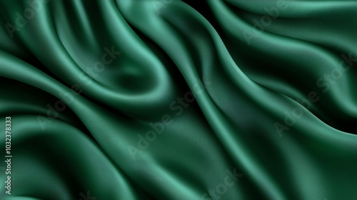 Green satin fabric with smooth texture, perfect for elegant decoration