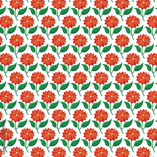 Illustration of a seamless pattern of flowers and leaves on a background