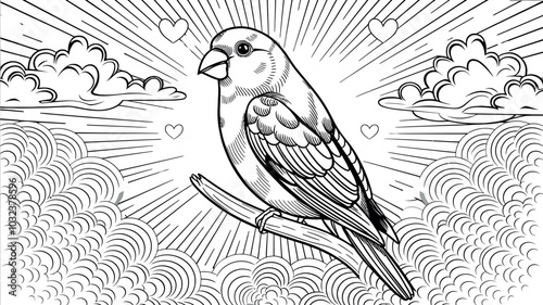love bird isolated coloring page for kids and adult vector art line art illustration