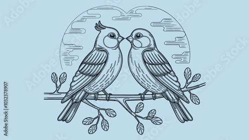 love bird isolated coloring page for kids and adult vector art line art illustration