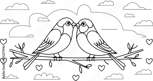 love bird isolated coloring page for kids and adult vector art line art illustration
