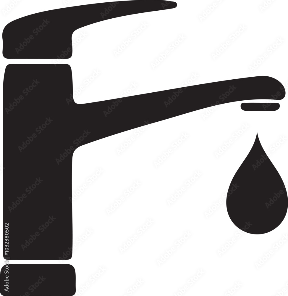 Water tap with drop icon. Flat style vector illustration. Black on white. Water tap with drop icon. Flat style vector illustration. Black on white.