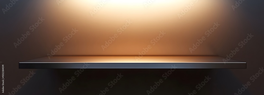 144. A sleek metallic shelf against a simple background, perfect for product display