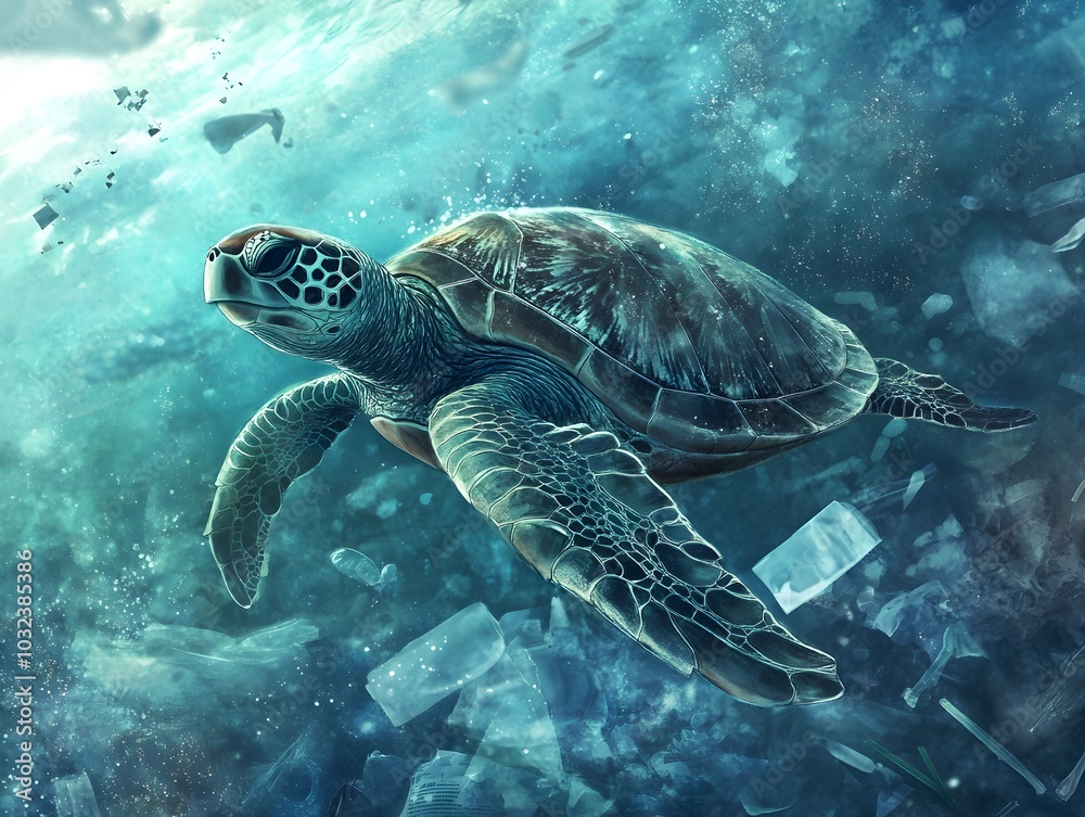 Sea Turtle Swimming in Murky Waters of Impact Sea Turtle Swimming in Murky Waters of Impact