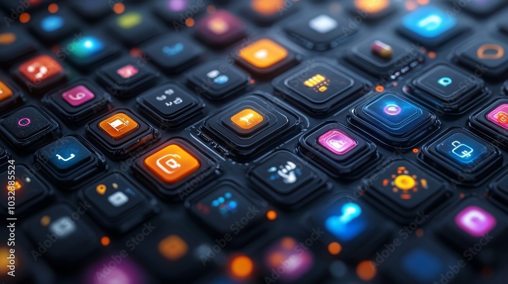 Colorful Digital Icons on a Dark Background Colorful Digital Icons on a Dark Background