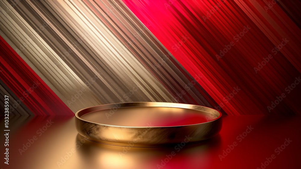 Luxury Elegant Empty Podium with Red and Golden Background for Product Display
Luxury Elegant Empty Podium with Red and Golden Background for Product Display