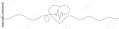 Continuous line drawing of heart with heartbeat. Pulse trace. Cardiogram icon. One line drawing. Single line art. Vector illustration. photo